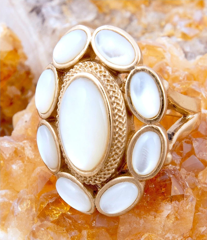 Barse White Mother of Pearl Ovation Golden Statement Ring