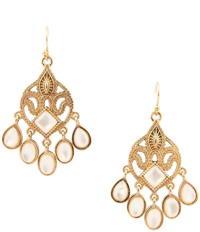 Barse Bronze and Mother Of Pearl Paris Statement Chandelier Earrings