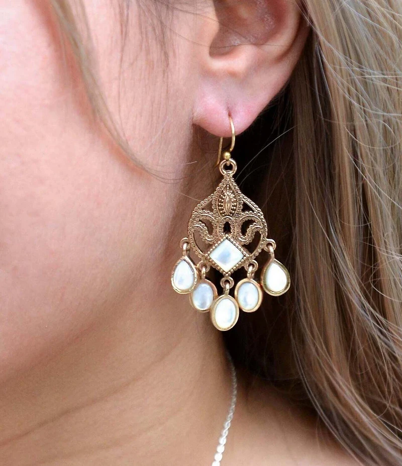 Barse Bronze and Mother Of Pearl Paris Statement Chandelier Earrings