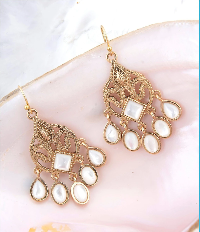 Barse Bronze and Mother Of Pearl Paris Statement Chandelier Earrings