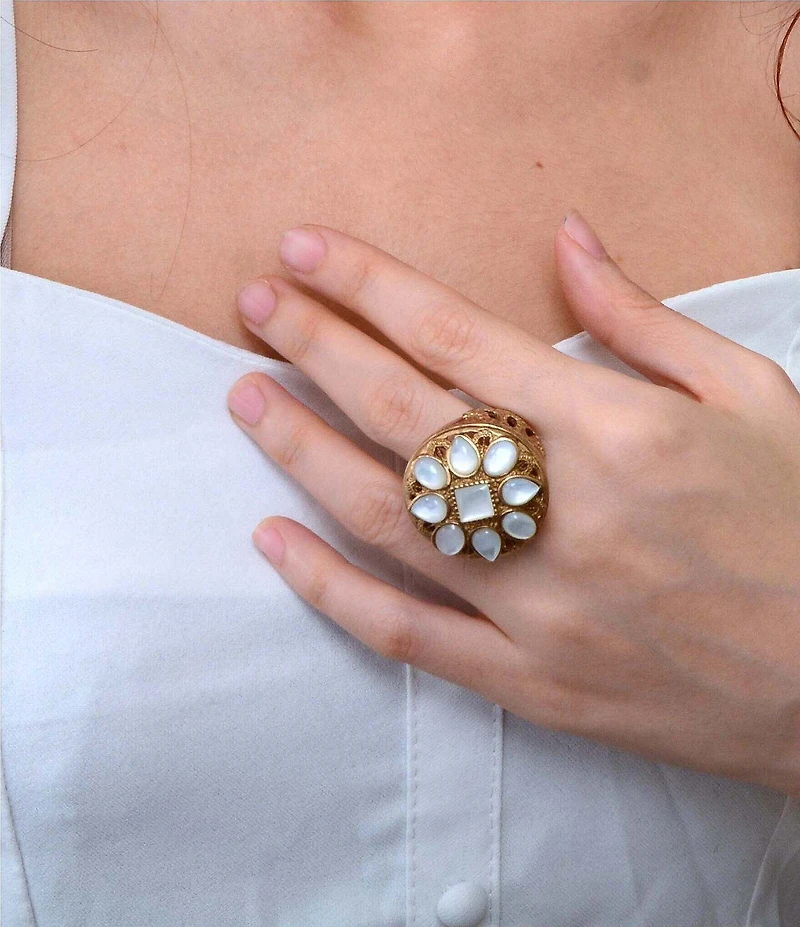 Barse Bronze and Mother Of Pearl Paris Statement Ring