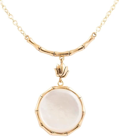 Barse White Mother of Pearl Golden Bamboo Statement Pendant Necklace