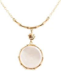 Barse White Mother of Pearl Golden Bamboo Statement Pendant Necklace