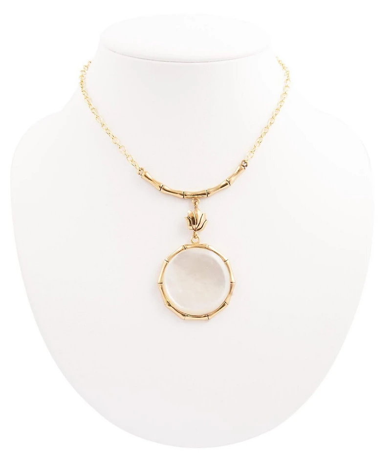Barse White Mother of Pearl Golden Bamboo Statement Pendant Necklace