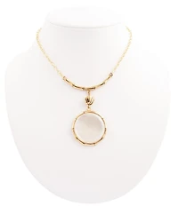 Barse White Mother of Pearl Golden Bamboo Statement Pendant Necklace