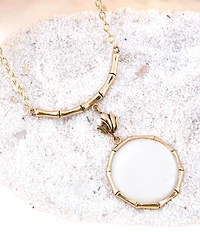 Barse White Mother of Pearl Golden Bamboo Statement Pendant Necklace