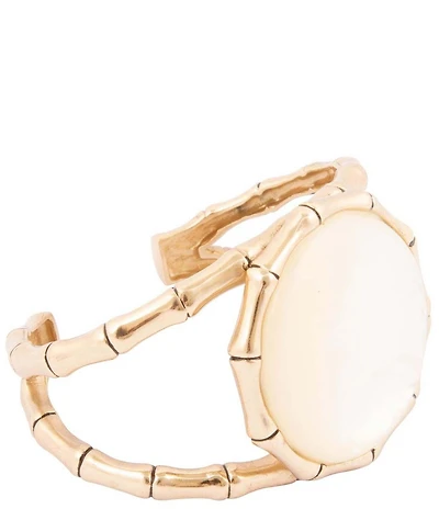 Barse White Mother of Pearl Golden Bamboo Cuff Bracelet