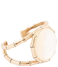 Barse White Mother of Pearl Golden Bamboo Cuff Bracelet