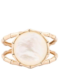 Barse White Mother of Pearl Golden Bamboo Cuff Bracelet