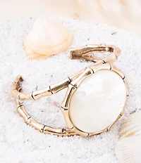 Barse White Mother of Pearl Golden Bamboo Cuff Bracelet