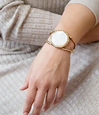 Barse White Mother of Pearl Golden Bamboo Cuff Bracelet