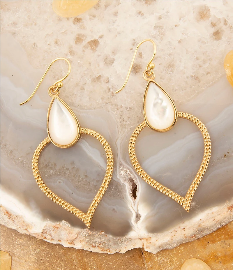 Barse Bronze and Mother Of Pearl Statement Drop Earrings