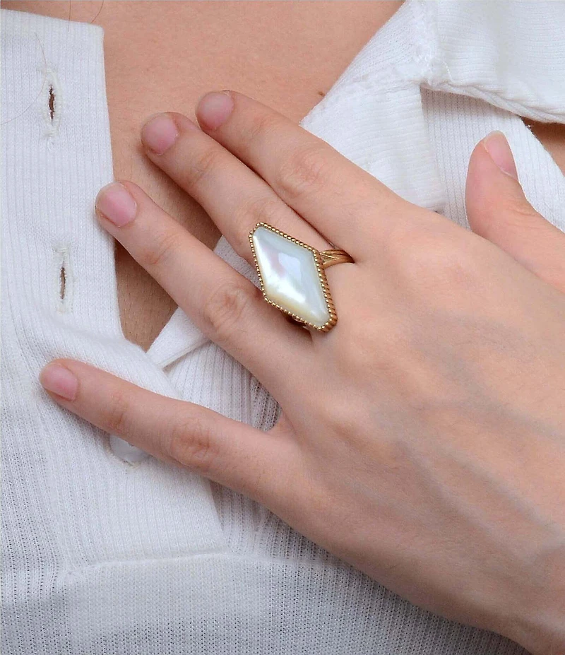 Barse Bronze and Mother Of Pearl Tidal Statement Ring