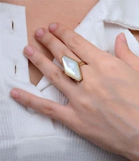 Barse Bronze and Mother Of Pearl Tidal Statement Ring
