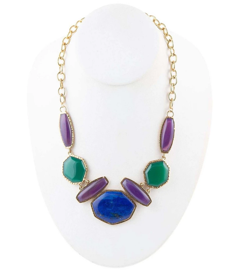 Barse Odyssey Lapis Multi Stone Statement Necklace