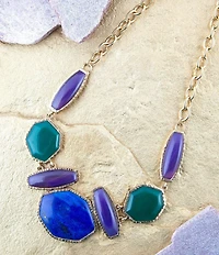 Barse Odyssey Lapis Multi Stone Statement Necklace
