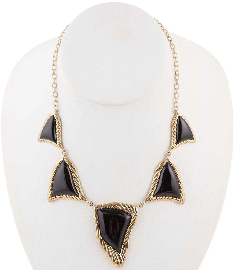 Barse Bronze and Onyx Genuine Stone Statement Frontal Necklace