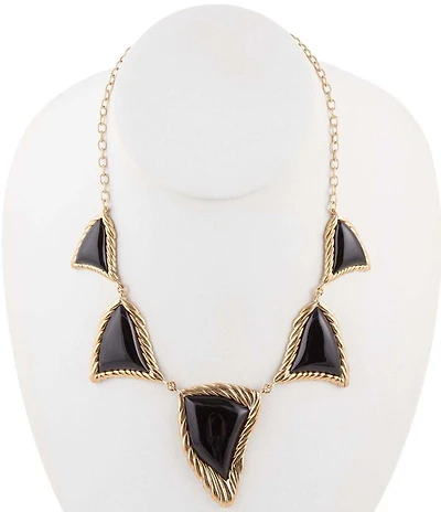 Barse Bronze and Onyx Genuine Stone Statement Frontal Necklace