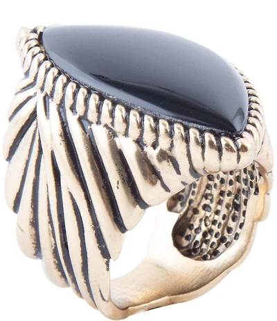 Barse Black Onyx Golden Statement Rings