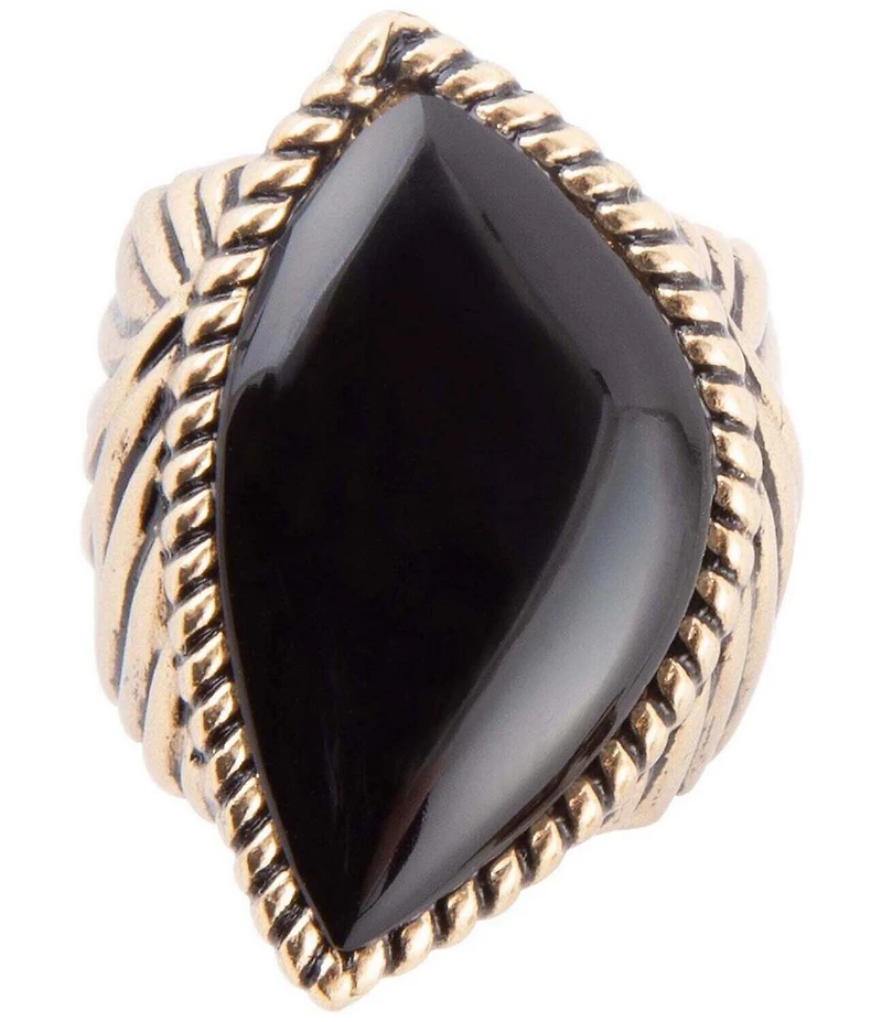 Barse Black Onyx Golden Statement Rings