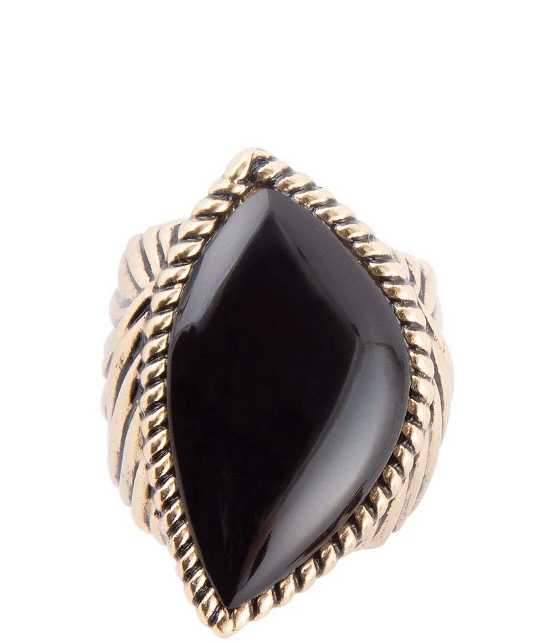 Barse Black Onyx Golden Statement Rings