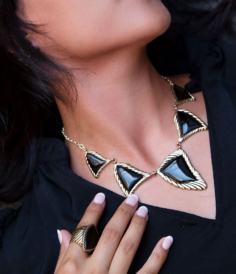 Barse Black Onyx Golden Statement Rings