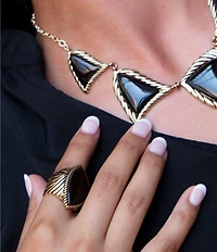 Barse Black Onyx Golden Statement Rings