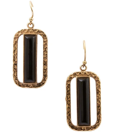 Barse Bronze and Onyx Wavy Drop Earrings