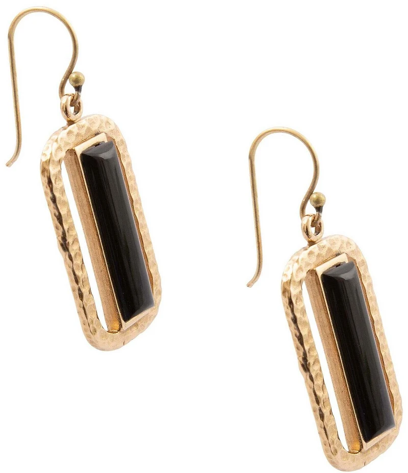 Barse Bronze and Onyx Wavy Drop Earrings