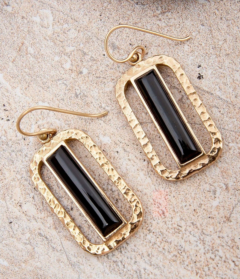 Barse Bronze and Onyx Wavy Drop Earrings