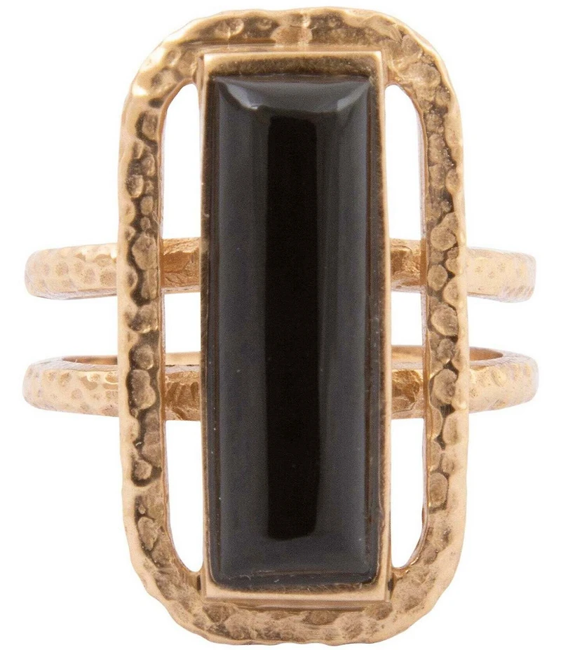 Barse Bronze and Onyx Wavy Statement Ring