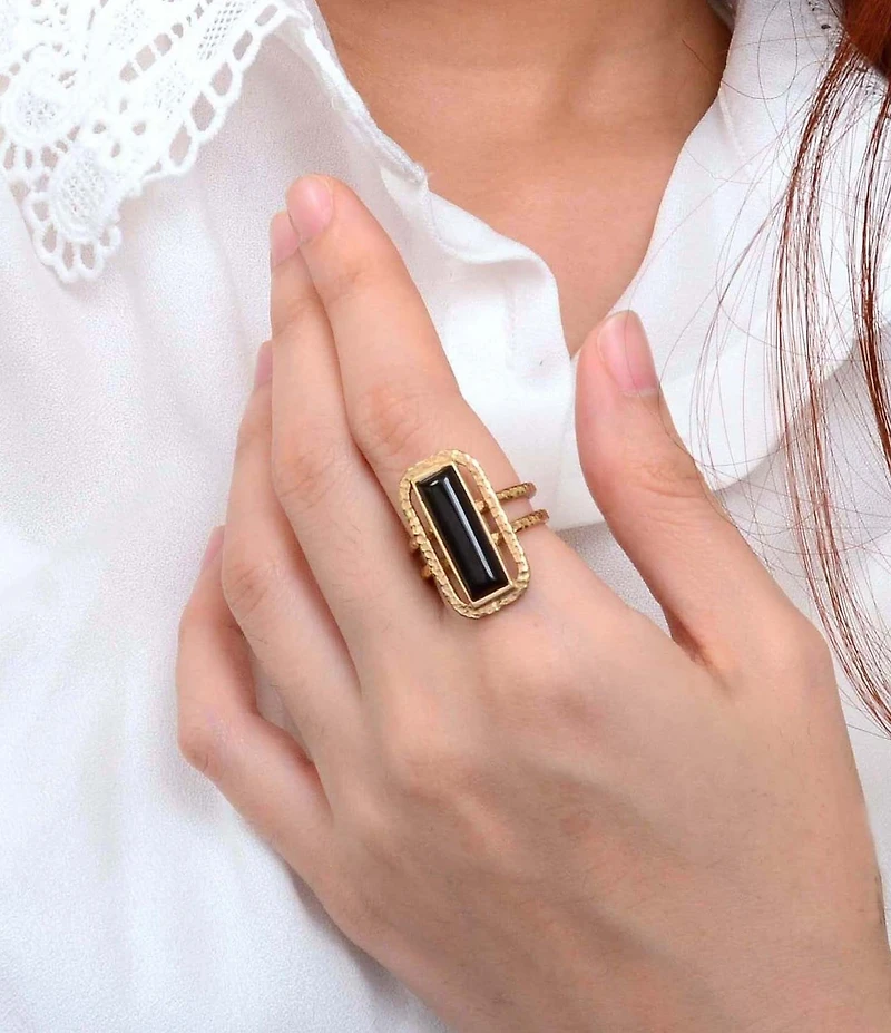 Barse Bronze and Onyx Wavy Statement Ring