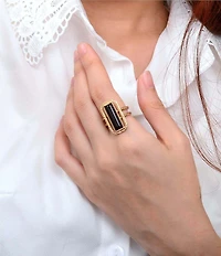 Barse Bronze and Onyx Wavy Statement Ring