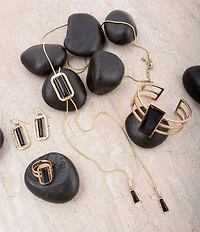 Barse Bronze and Onyx Wavy Statement Ring