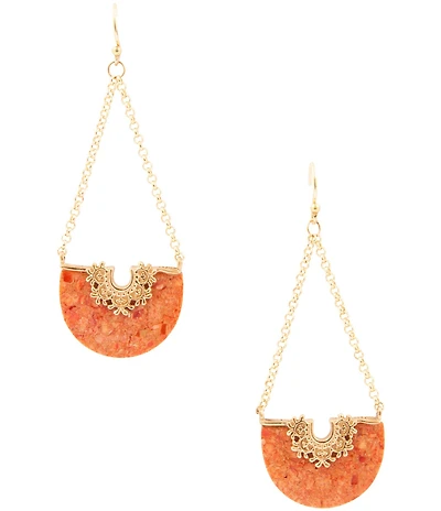 Barse Bronze and Orange Sponge Coral Crescent Drop Earrings