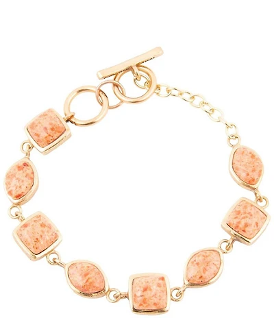 Barse Bronze and Orange Sponge Coral Multi Shape Link Line Bracelet