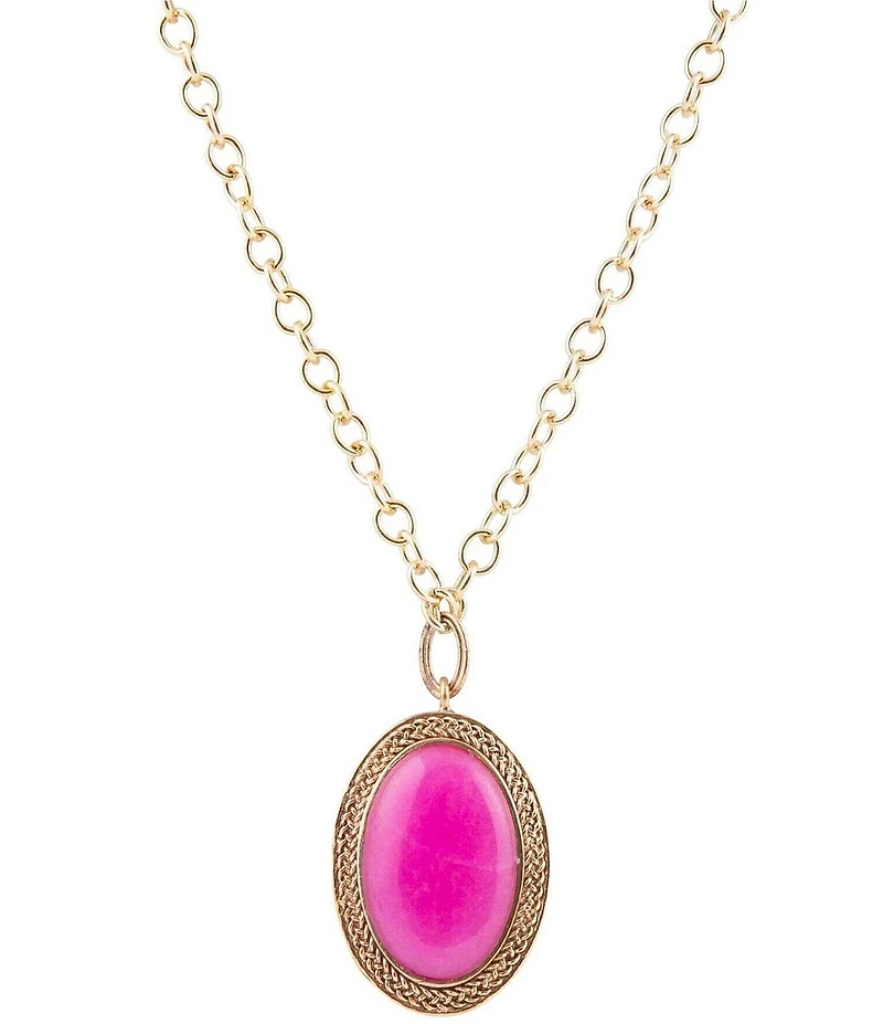 Barse Bronze and Pink Agate Ovation Short Pendant Necklace