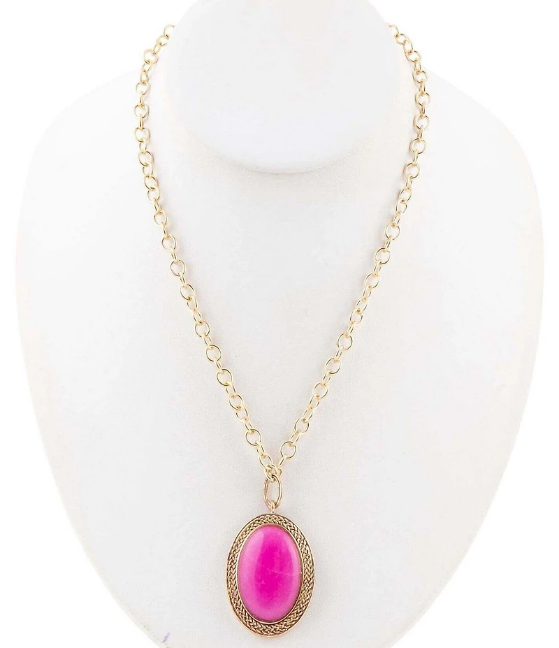 Barse Bronze and Pink Agate Ovation Short Pendant Necklace