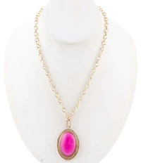Barse Bronze and Pink Agate Ovation Short Pendant Necklace