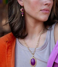 Barse Bronze and Pink Agate Ovation Short Pendant Necklace