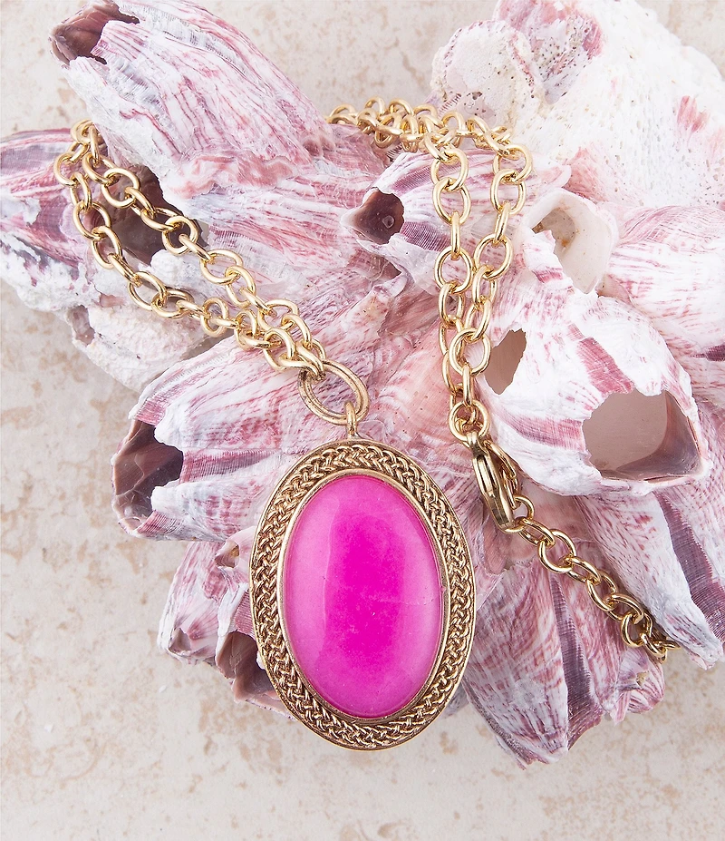 Barse Bronze and Pink Agate Ovation Short Pendant Necklace
