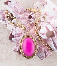 Barse Bronze and Pink Agate Ovation Short Pendant Necklace