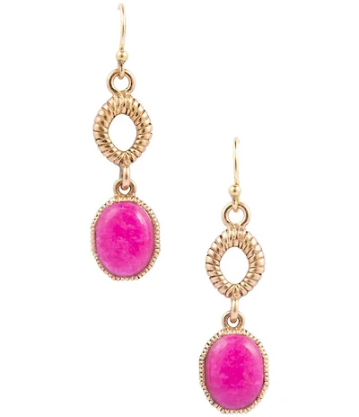 Barse Bronze and Pink Agate Terra Linear Earrings