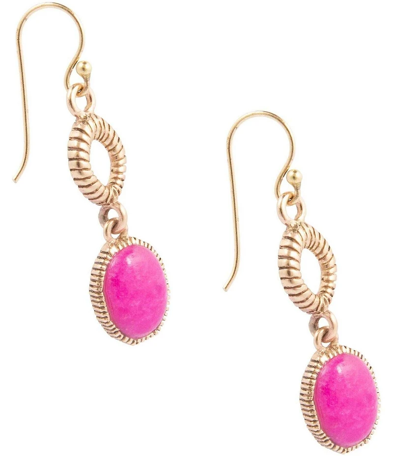 Barse Bronze and Pink Agate Terra Linear Earrings