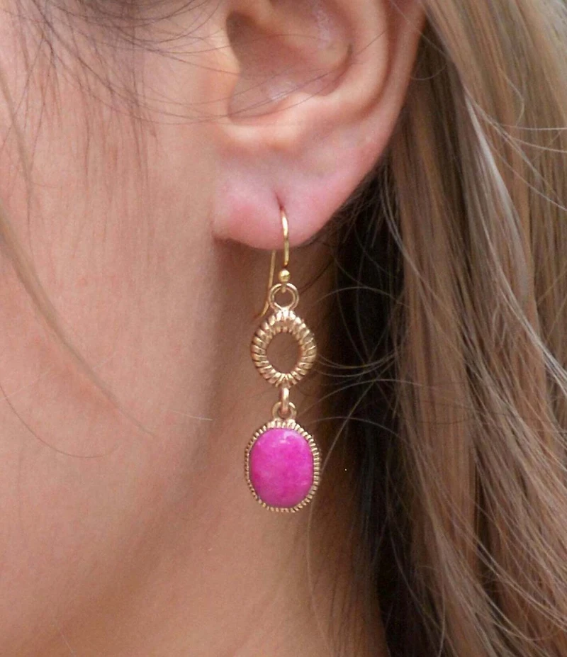 Barse Bronze and Pink Agate Terra Linear Earrings