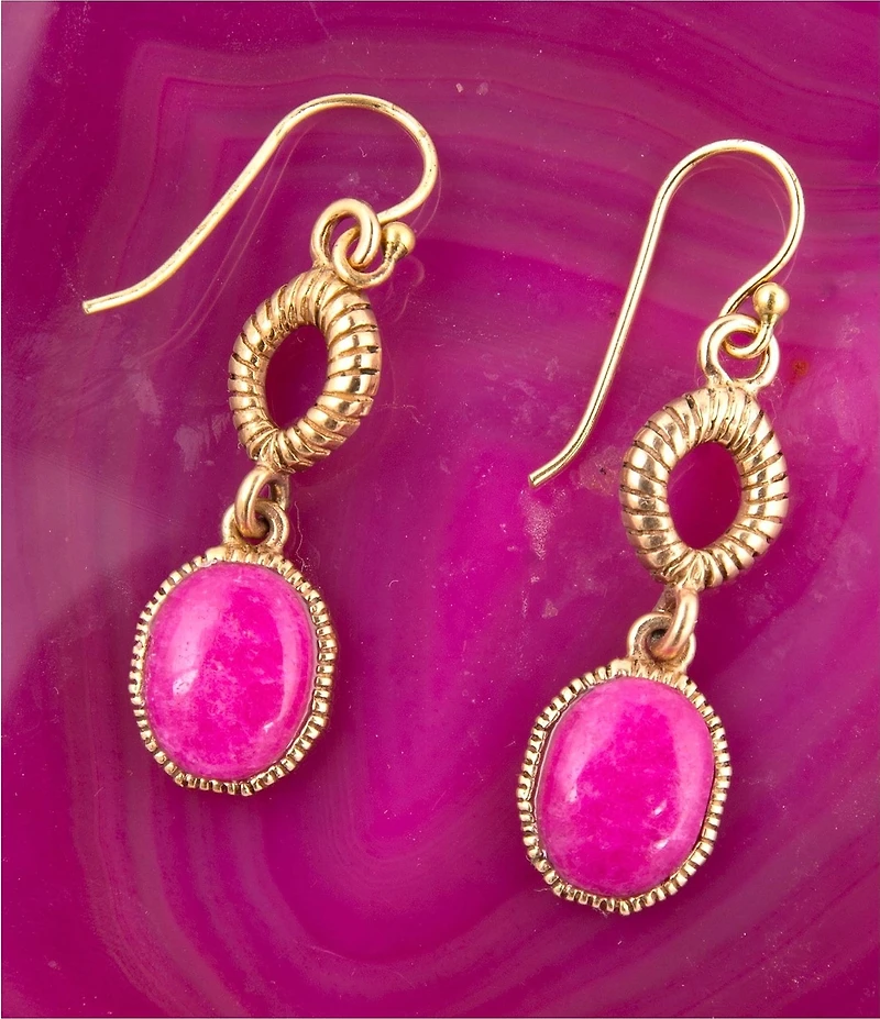 Barse Bronze and Pink Agate Terra Linear Earrings