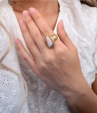 Barse Belle Bronze And Pink Mother Of Pearl Statement Ring