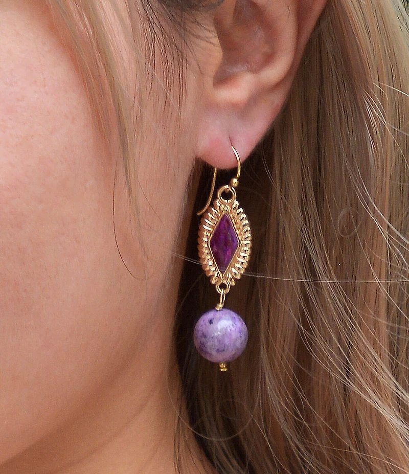 Barse Bronze and Purple Turquoise Anemone Linear Earrings