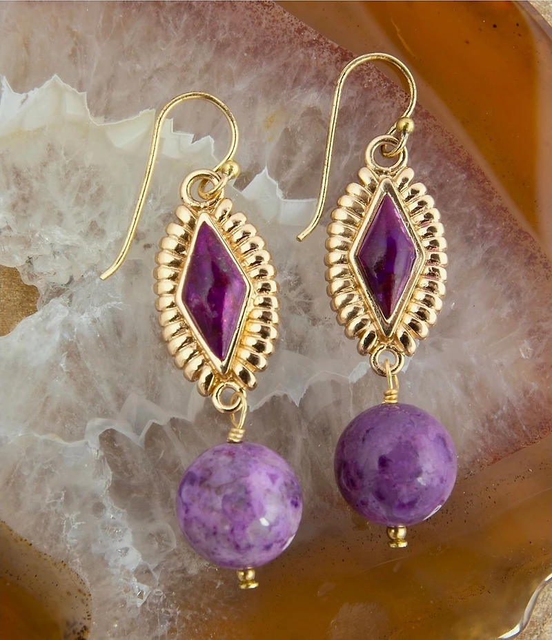 Barse Bronze and Purple Turquoise Anemone Linear Earrings
