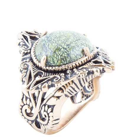 Barse Aspen Green Serpentine Golden Statement Ring